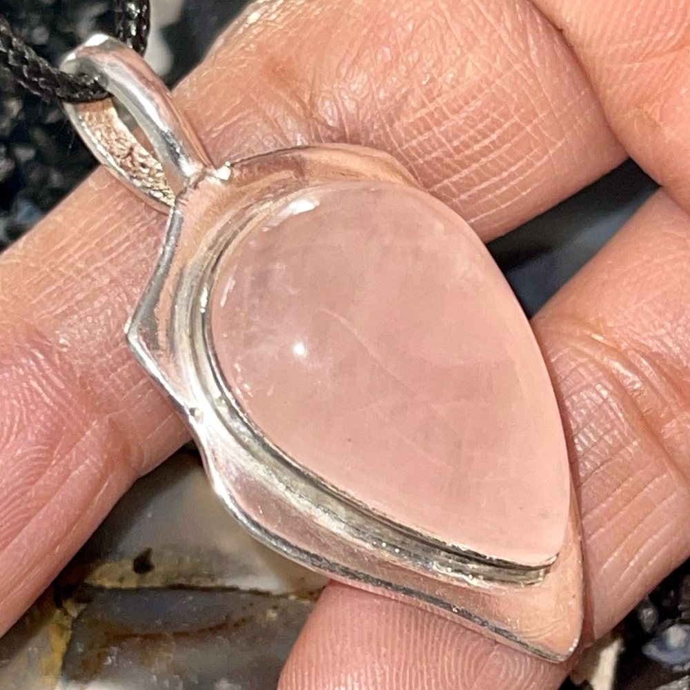 Dainty Rose Quartz Pendant 1 7/8”